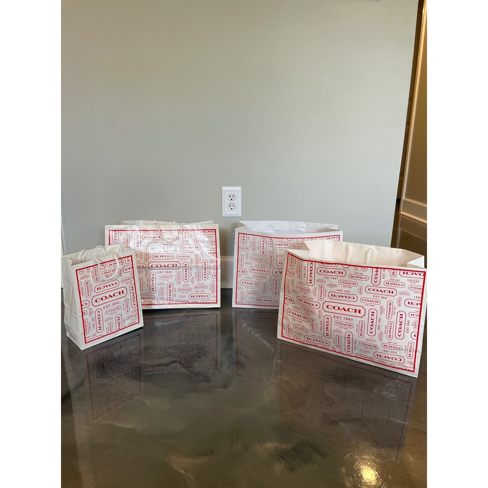 Coach Red Logo Monogram White Paper Shopping Gift Bags Set of 4 Y2K VTG READ